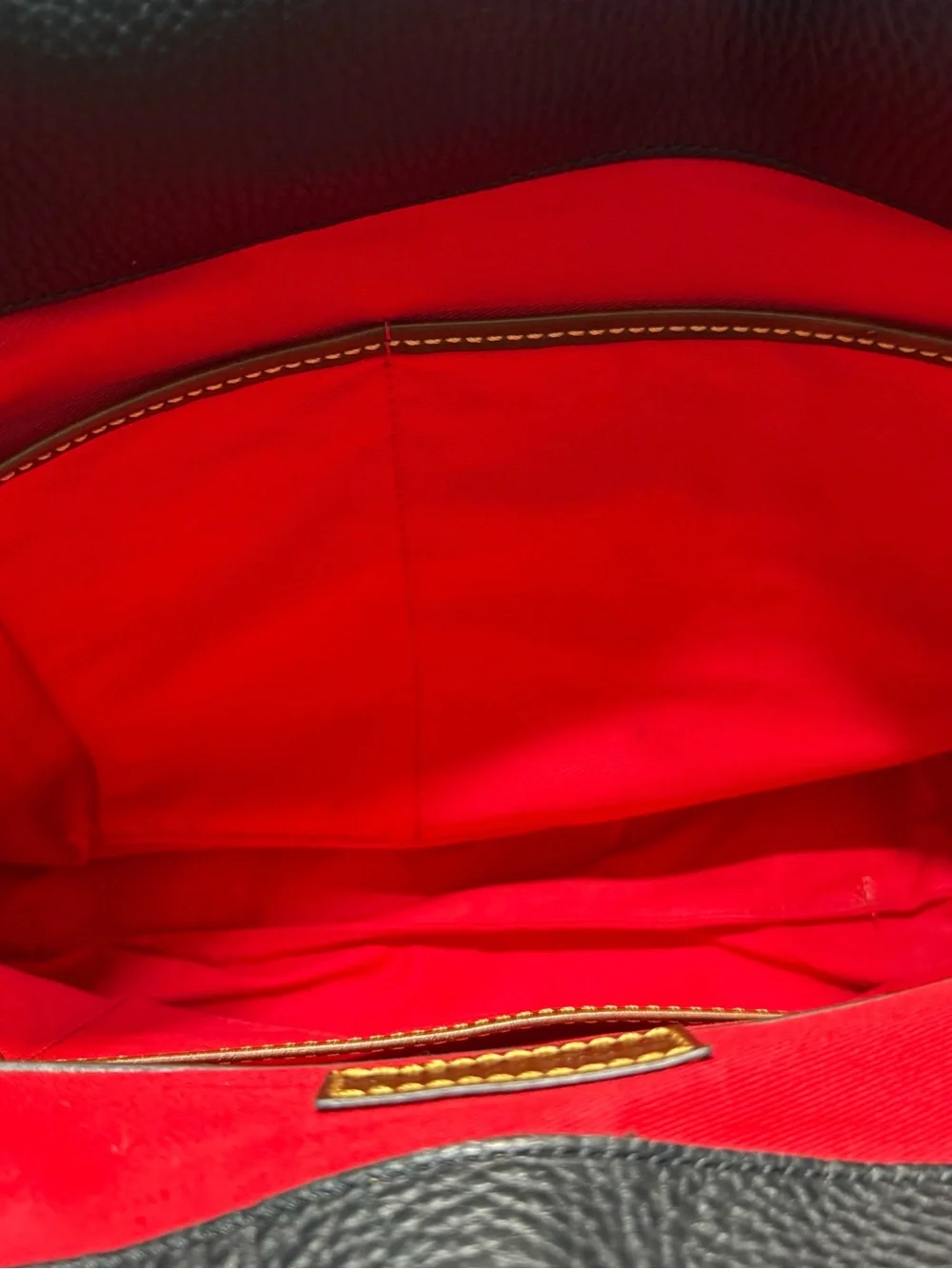 Dooney & Bourke Black Pebbled Leather Derby Hobo with Brown Strap Gold Hardware